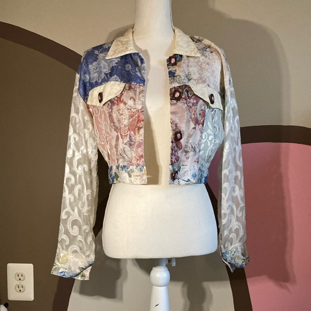 Vintage Floral Utility Jacket with Pink Accent